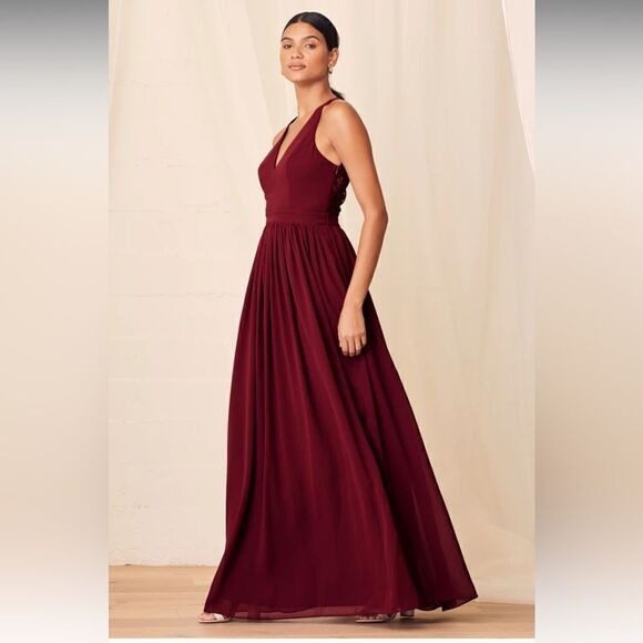 Lulus Love Spell Burgundy Lace-Back Maxi Dress - Picture 4 of 15
